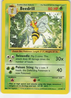 Beedrill 017/102 Base Set Rare Normal LP/MP Pokemon TCG - Image 1