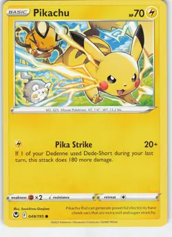 Pikachu 049/195 Common Normal SWSH12: Silver Tempest NM Pokemon - Image 1