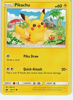 Pikachu 30/111 SM - Crimson Invasion Common Normal MP Pokemon - Image 1