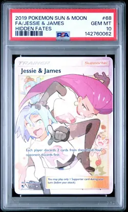 2019 POKEMON SUN & MOON HIDDEN FATES #68 FULL ART/JESSIE & JAMES PSA 10 - Image 1