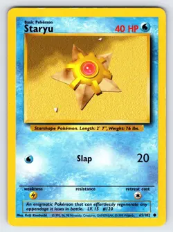 Staryu 65/102 1999 Base Set Unlimited Pokemon Card WOTC Vintage Common - Vlp - Image 1