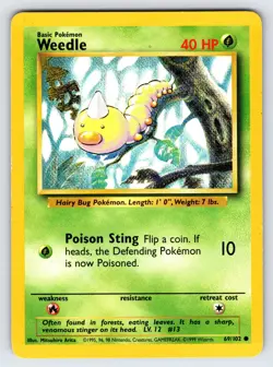 Weedle 69/102 1999 Base Set Unlimited Pokemon Card WOTC Vintage Common - Lp - Image 1
