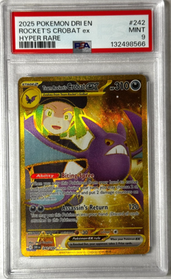 Team Rocket's Crobat Gold Hyper Rare PSA 9 MINT Pokemon Destined Rivals 242/182 - Image 1