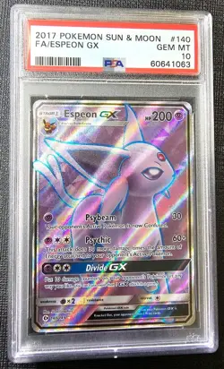 2017 POKEMON SUN & MOON BASE SET #140 ESPEON GX FULL ART ULTRA RARE HOLO PSA 10 - Image 1