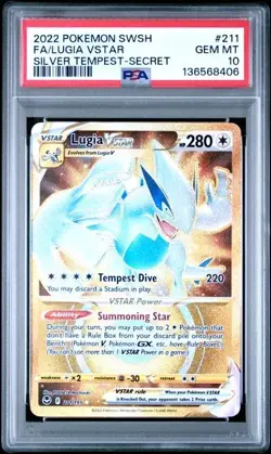 Lugia Vstar Gold Secret Rare Holo PSA 10 Pokemon Silver Tempest Full Art 211/195 - Image 1