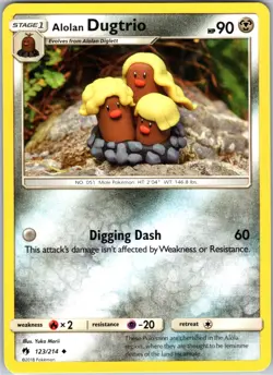 Alolan Dugtrio 123/214 Uncommon Regular Card SM - Lost Thunder Pokemon TCG LP - Image 1