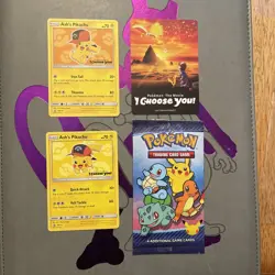 Pokemon TCG Ash’s Pikachu SM111, SM110 And Movie Promo Insert Card. Free Pack - Image 1