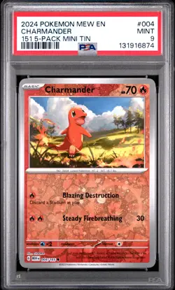 2024 POKEMON MEW EN-151 151 5-PACK MINI TIN #004 CHARMANDER PSA 9 - Image 1