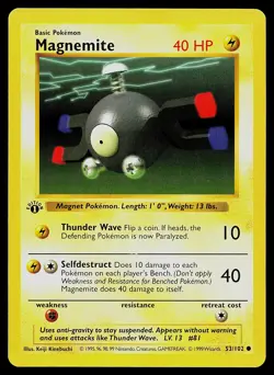 Pokemon Card - Magnemite Base Set (Shadowless) 53/102 Common 1st Edition - Image 1
