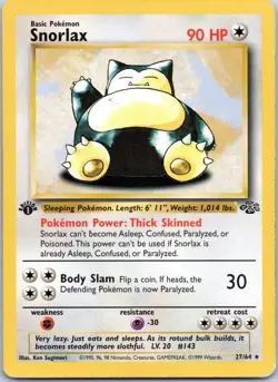Pokemon Cards: 1st Edition Jungle Rare: Snorlax 27/64 - Image 1