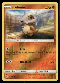 Cubone 2017 Crimson Invasion Reverse Holo Pokemon Card 52/111 (NM) - Image 1
