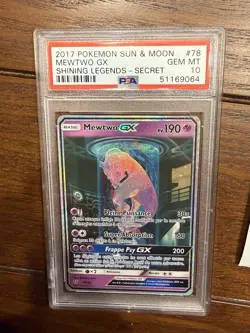 Pokemon Shining Legends Mewtwo GX Secret Rare Card 78/73 French PSA 10 - Image 1