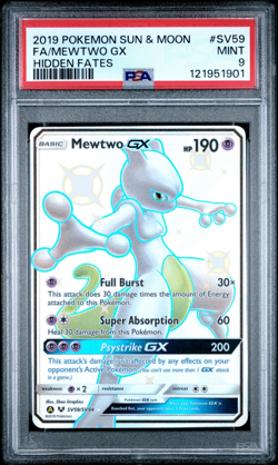 2019 POKEMON SUN & MOON HIDDEN FATES # SV59 FULL ART MEWTWO GX PSA 9 Mint - Image 1