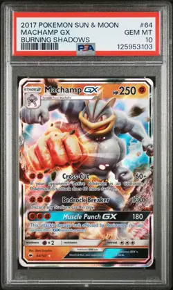 2017 POKEMON SUN & MOON BURNING SHADOWS #64 MACHAMP GX PSA 10 - Image 1