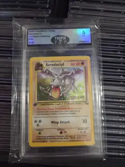 1999 Pokemon Fossil Aerodactyl - Holo 1st Edition - Pre-Release LP 5 Graded - Image 1