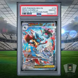Mega Lucario EX SIR 2025 Pokemon Mega Evolution Base EN #179/132 PSA 10 GEM MINT - Image 1