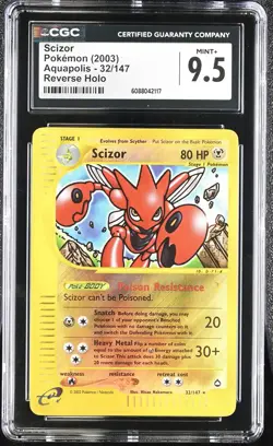 CGC 9.5 MINT+ Scizor 2003 Aquapolis 32/147 Reverse Holo Pokemon Card - Image 1