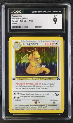 CGC 9 MINT Dragonite 1999 Fossil 1st Edition 4/62 Holo Pokemon Card - Image 1