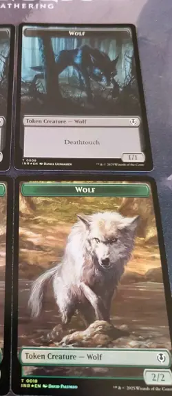 Mtg. 3x Wolf / Wolf Double-Sided Tokens. Foil. Innistrad Remastered. Nm - Image 1