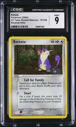 CGC 9 Rattata EX Team Rocket Returns 72/109 Reverse Holo Stamped Pokemon Card - Image 1