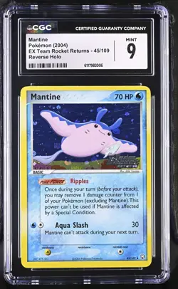 CGC 9 Mantine EX Team Rocket Returns 45/109 Reverse Holo Stamped Pokemon Card - Image 1