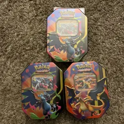 3 New Sealed Charizard Tins! 2 Mega Charizard X And 1 Y! Pokemon Cards. - Image 1