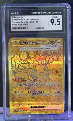 CGC Mint+ 9.5 Pikachu ex 236/187 Gold UR Terastal Fest ex Holo Pokemon Card JPN - Image 1
