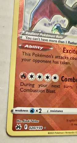 TCG Pokemon Radiant Charizard Rare Fire Holofoil 020/159 NM - Image 2