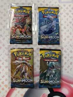 Lot of 4 2017 Pokemon TCG Sun and Moon Base Set Booster Packs Full Art Set New - Image 1