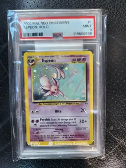 Pokemon Espeon 1/75 Neo Discovery Holo Rare PSA 9 2001 Unlimited - Image 1