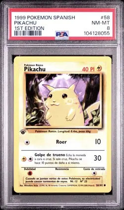 1999 Pokemon SPANISH 1st Edition Base Set Pikachu 58/102 PSA 8 NM-MT - Image 1