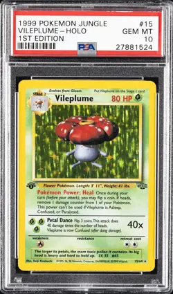 1999 POKEMON JUNGLE 1ST ED #15 VILEPLUME-HOLO PSA 10 - Image 1