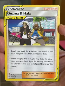 POKEMON GUZMA & HALA 193/236 UNCOMMON COSMIC ECLIPSE NM CARD - Image 1