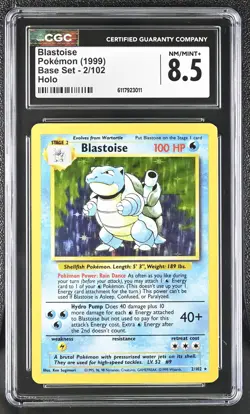 CGC 8.5 Blastoise 1999 Base Set 2/102 Holo Pokemon Card - Image 1