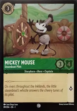 89/204 MICKEY MOUSE STEAMBOAT PILOT FOIL COMMON DISNEY LORCANA CARD - Image 1
