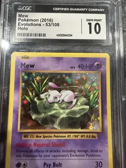 Pokemon Mew TCG Card Holo Rare 53/108 XY Evolutions CGC 10 Gem Mint - Image 2