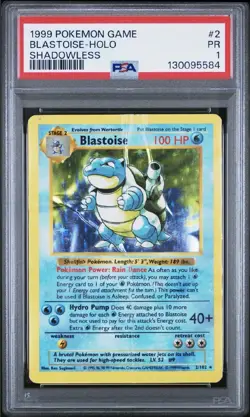 PSA 1 PR 1999 SHADOWLESS Base Set Blastoise 2/102 Holo Foil Pokemon WOTC - Image 1