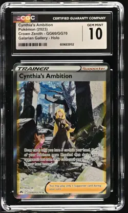 2023 Pokemon Crown Zenith Galarian Gallery Cynthia's Ambition #GG60 Holo CGC 10 - Image 1