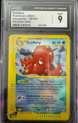 CGC 9 OCTILLERY REVERSE HOLO FOIL - 2003 AQUAPOLIS 26/147 Rev Pokemon Card - Image 1