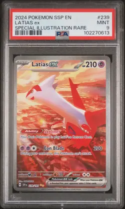 2024 Pokemon Surging Sparks Latias EX #239 Special Illustration Rare PSA 9 MINT - Image 1