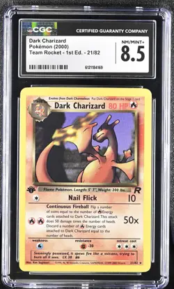 CGC 8.5 Dark Charizard 2000 Team Rocket 1st Edition 21/82 Pokemon Card - Image 1
