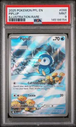 2025 POKEMON PFL EN-PHANTASMAL FLAMES ILLUSTRATION RARE #098 PIPLUP PSA 9 - Image 1