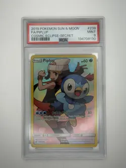 2019 POKEMON SUN & MOON COSMIC ECLIPSE 239 FULL ART/PIPLUP SECRET PSA 9 DAWN - Image 1