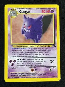 Pokemon Gengar 20/62 Fossil Rare Regular Unlimited 80 HP 1999 - Image 1