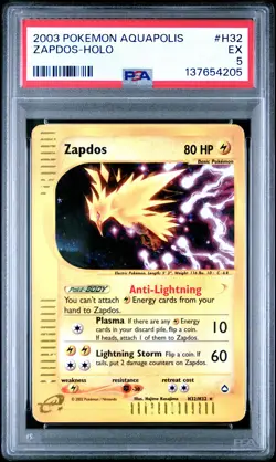 2003 POKEMON AQUAPOLIS #H32 ZAPDOS-HOLO PSA 5 - Image 1