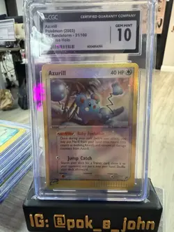 Pokemon TCG Azurill Reverse Holo Card 31/100 EX Sandstorm 2003 CGC 10 - Image 1
