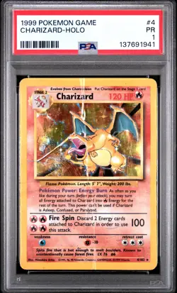 1999 POKEMON BASE SET UNLIMITED #4 CHARIZARD-HOLO PSA 1 - Image 1