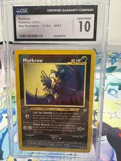 💫❤CGC 10 GEM MINT Murkrow Neo Revelation 1st Edition 46/64 Pokemon +BONUS💫 - Image 1