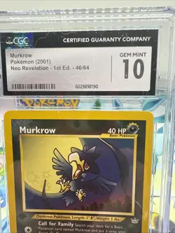 💫❤CGC 10 GEM MINT Murkrow Neo Revelation 1st Edition 46/64 Pokemon +BONUS💫 - Image 2