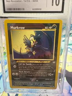 💫❤CGC 10 GEM MINT Murkrow Neo Revelation 1st Edition 46/64 Pokemon +BONUS💫 - Image 3